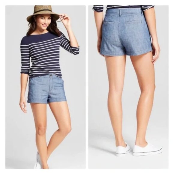 A New Day Chambray 100% Cotton Chino Cotton 3 Inch Shorts Size 18 - Picture 4 of 4